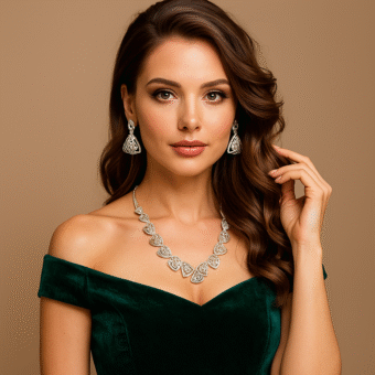 Silver Color American Diamond Necklaces & Earrings Set