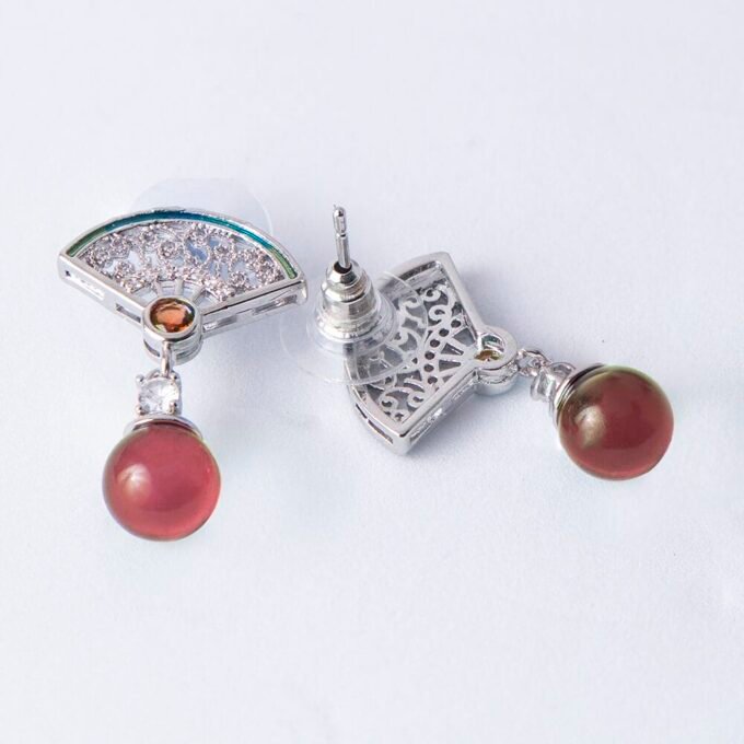 Silver Plated American Diamond Red Stud Earrings