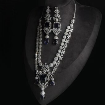 American Diamond 2 Layer Necklace Set With Earring Combo