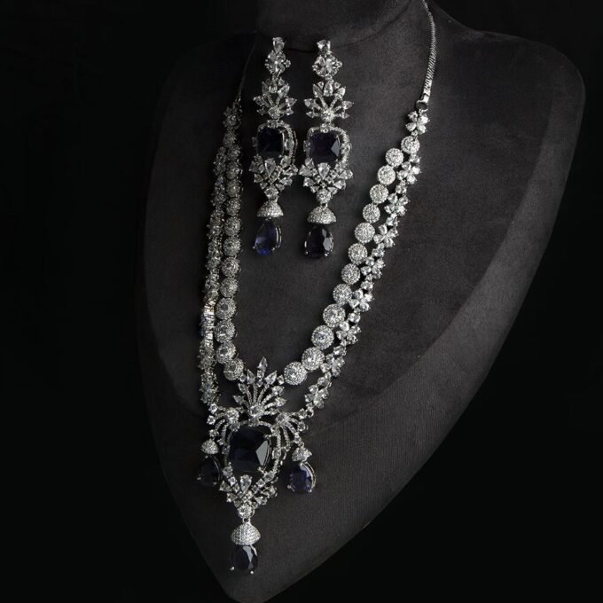 American Diamond 2 Layer Necklace Set With Earring Combo