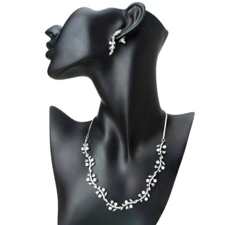 Ethereal Grace: American Diamond & Pearl Vine Necklace Set