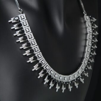 Black AD Stone Embellished Necklace With Earring Set