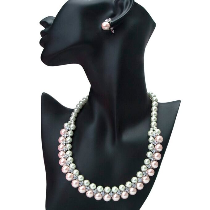 Stylish Two Layer Pink pearl jewelry deals Necklace set