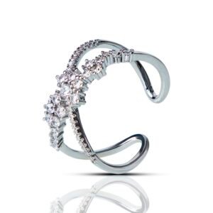 Glam X Statement Silver Plated Cubic Zirconia Ring