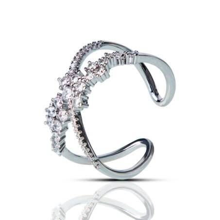 Glam X Statement Silver Plated Cubic Zirconia Ring