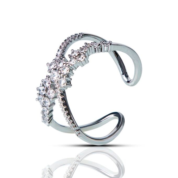Glam X Statement Silver Plated Cubic Zirconia Ring