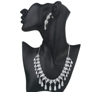 Attractive White AD Diamond Rhodium Plated Necklace & Earring Set