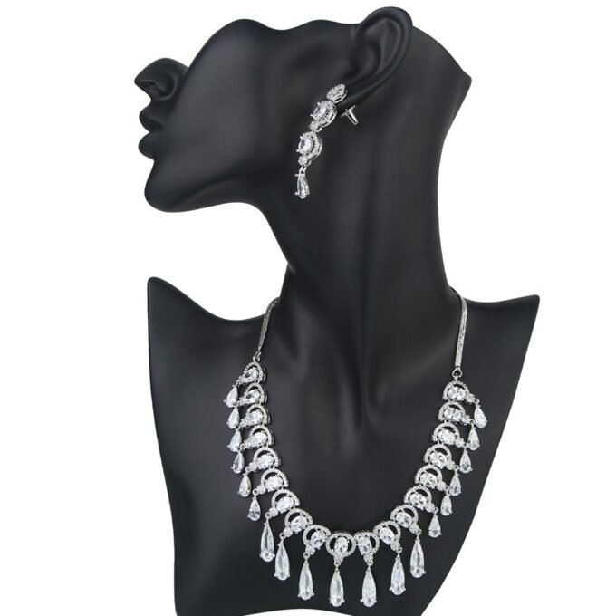 Attractive White AD Diamond Rhodium Plated Necklace & Earring Set
