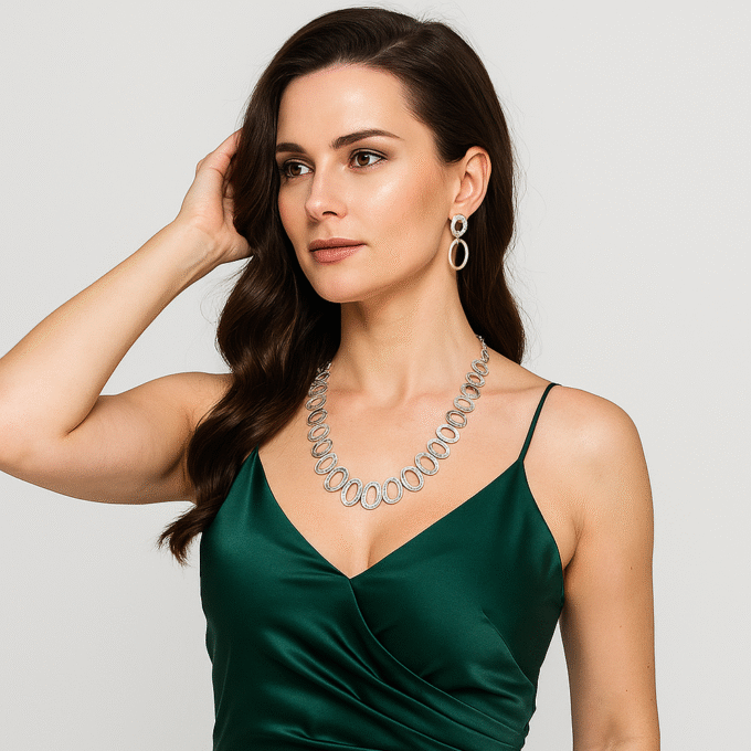Oval Elegance! Beautiful CZ Stone Necklace with Earrings Combo
