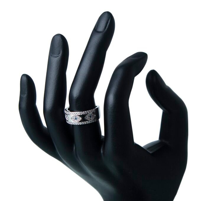 Thick Evil Eyes Rhodium Plated AD Ring