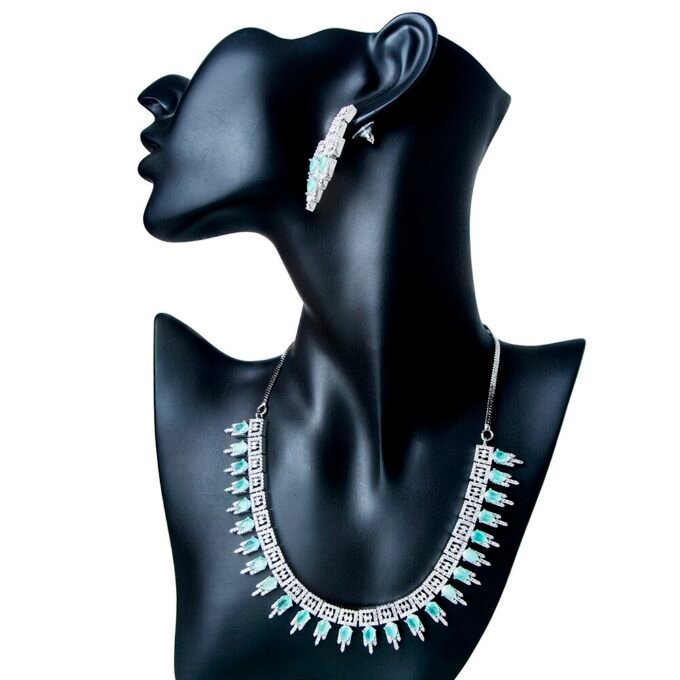 Green AD Stone Embellished Necklace With Earring Set