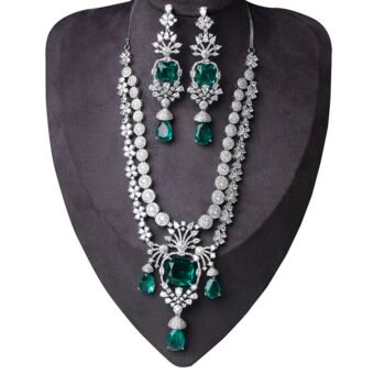 American Diamond Green 2 Layer Necklace With Earring Combo