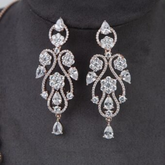 American Diamond White Color Stone Rose Gold Necklace Set