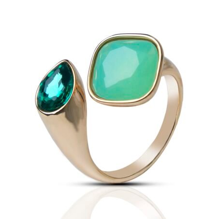 18K Double Color CZ Stone Open Finger Ring
