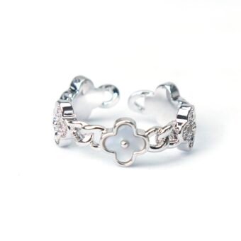Sterling Silver Plated Floral AD Finger Ring