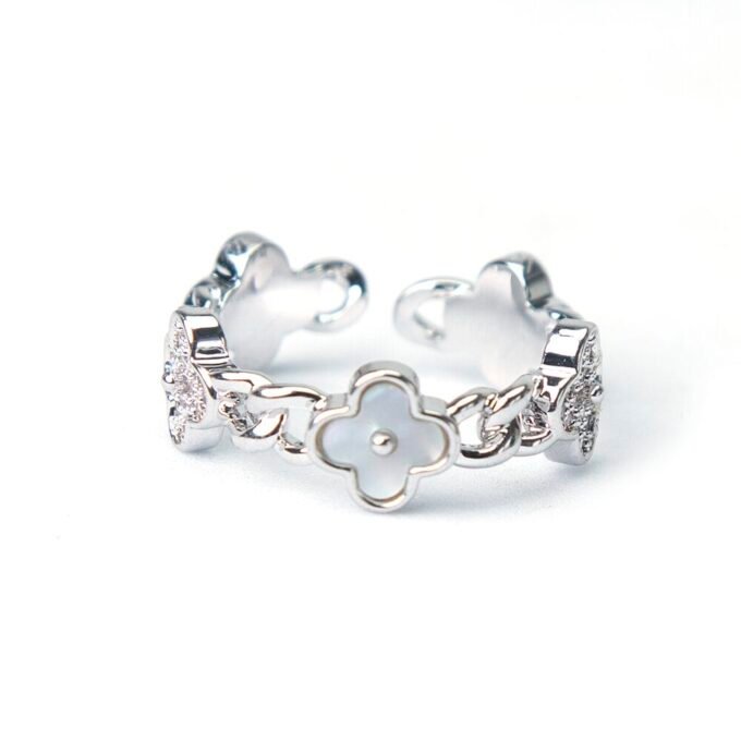 Sterling Silver Plated Floral AD Finger Ring