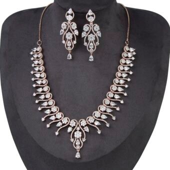American Diamond White Color Stone Rose Gold Necklace Set