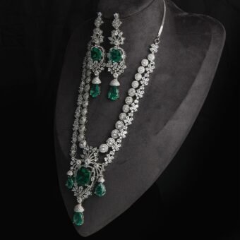 American Diamond Green 2 Layer Necklace With Earring Combo