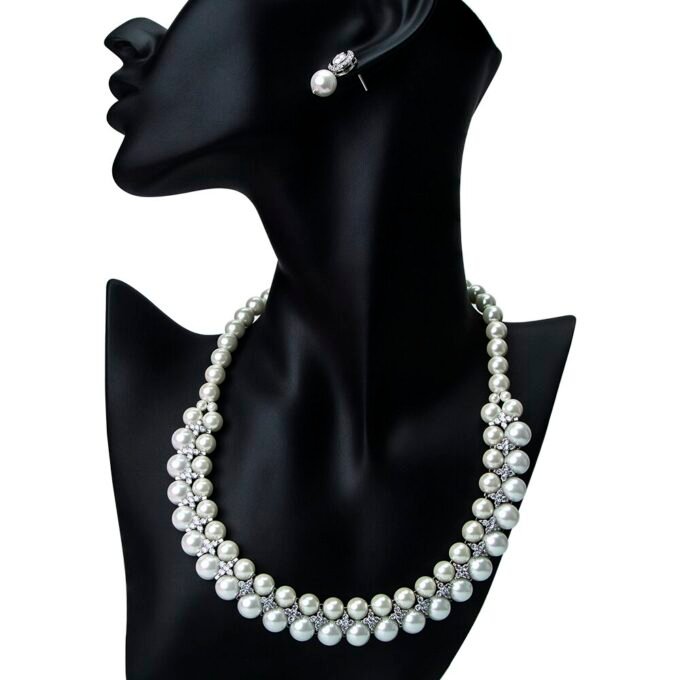 Stylish Two Layer Silver pearl jewelry deals Necklace set - Image 2