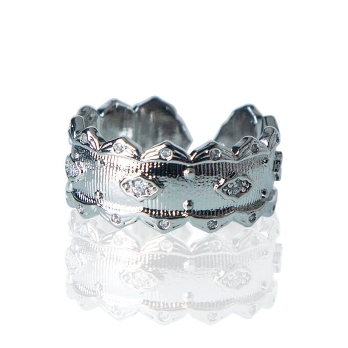 Hollow Nuts Rhodium Plated Finger Ring