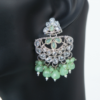 Rhodium plated Contemporary Green Cubic Zirconia Drop Earrings