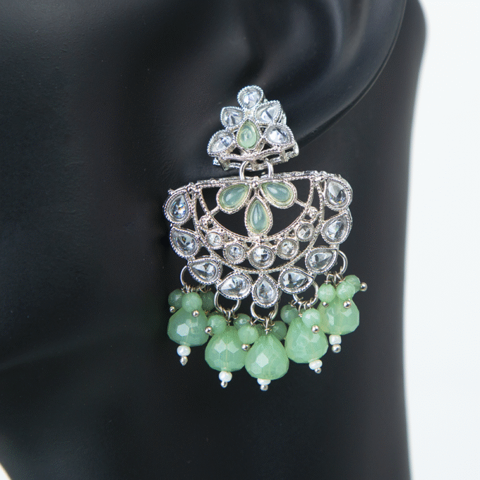 Rhodium plated Contemporary Green Cubic Zirconia Drop Earrings