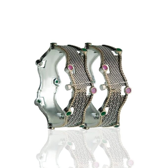 Oxidised Silver CZ AD Ethnic Design Bangle