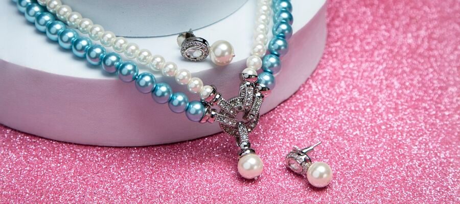Elegant Blue shining Multi Layer Pearl Earring and Necklace Set