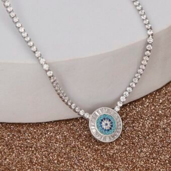 Evil Eye Baguette Eternity Silver Plated Adjustable Slider Necklace