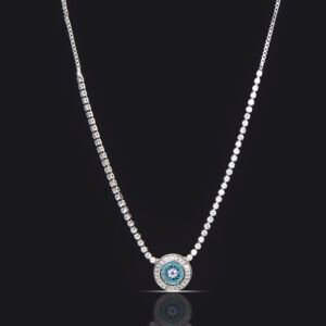 Evil Eye Baguette Eternity Silver Plated Adjustable Slider Necklace