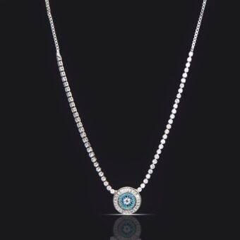 Evil Eye Baguette Eternity Silver Plated Adjustable Slider Necklace