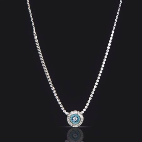 Evil Eye Baguette Eternity Silver Plated Adjustable Slider Necklace